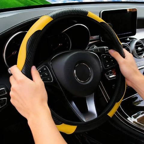 PU Carbon Fiber Leather Car Steering Wheel Cover Breathable and Anti Slip