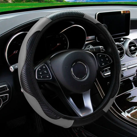 PU Carbon Fiber Leather Car Steering Wheel Cover Breathable and Anti Slip