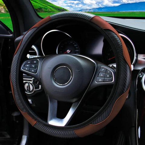 PU Carbon Fiber Leather Car Steering Wheel Cover Breathable and Anti Slip