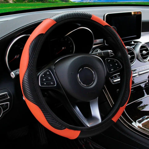 PU Carbon Fiber Leather Car Steering Wheel Cover Breathable and Anti Slip