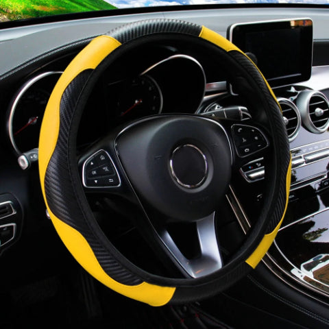 PU Carbon Fiber Leather Car Steering Wheel Cover Breathable and Anti Slip