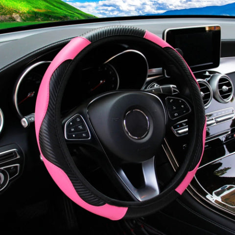 PU Carbon Fiber Leather Car Steering Wheel Cover Breathable and Anti Slip
