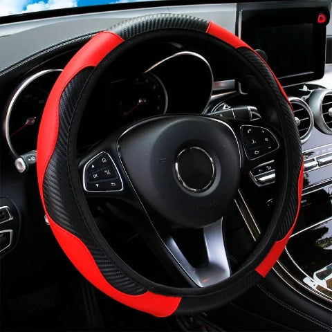 PU Carbon Fiber Leather Car Steering Wheel Cover Breathable and Anti Slip