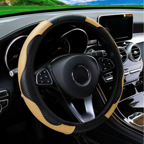 PU Carbon Fiber Leather Car Steering Wheel Cover Breathable and Anti Slip