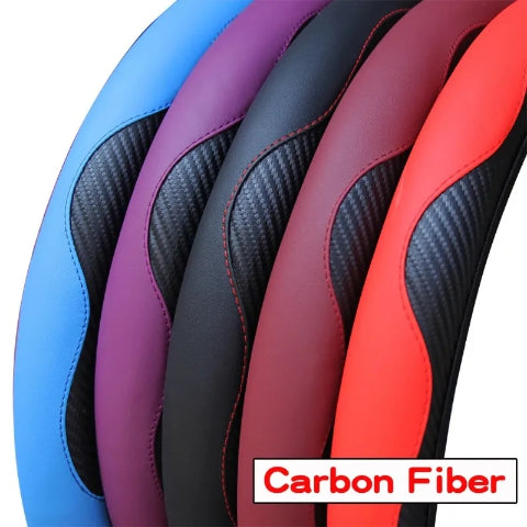 PU Carbon Fiber Leather Car Steering Wheel Cover Breathable and Anti Slip