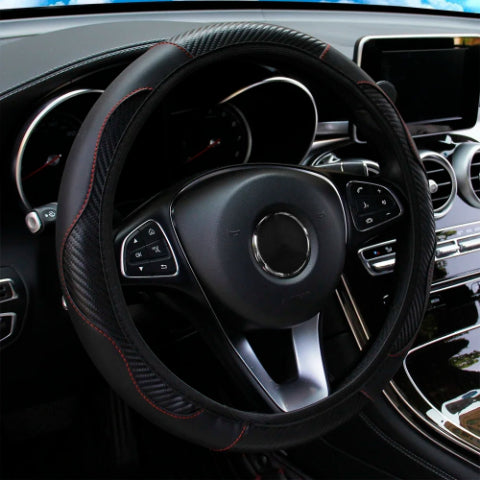 PU Carbon Fiber Leather Car Steering Wheel Cover Breathable and Anti Slip
