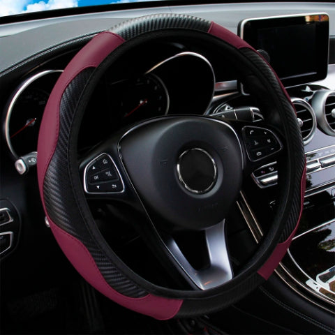 PU Carbon Fiber Leather Car Steering Wheel Cover Breathable and Anti Slip